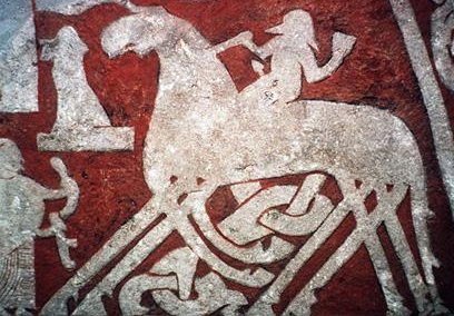 Viking Age depiction of Odin riding Sleipnir.